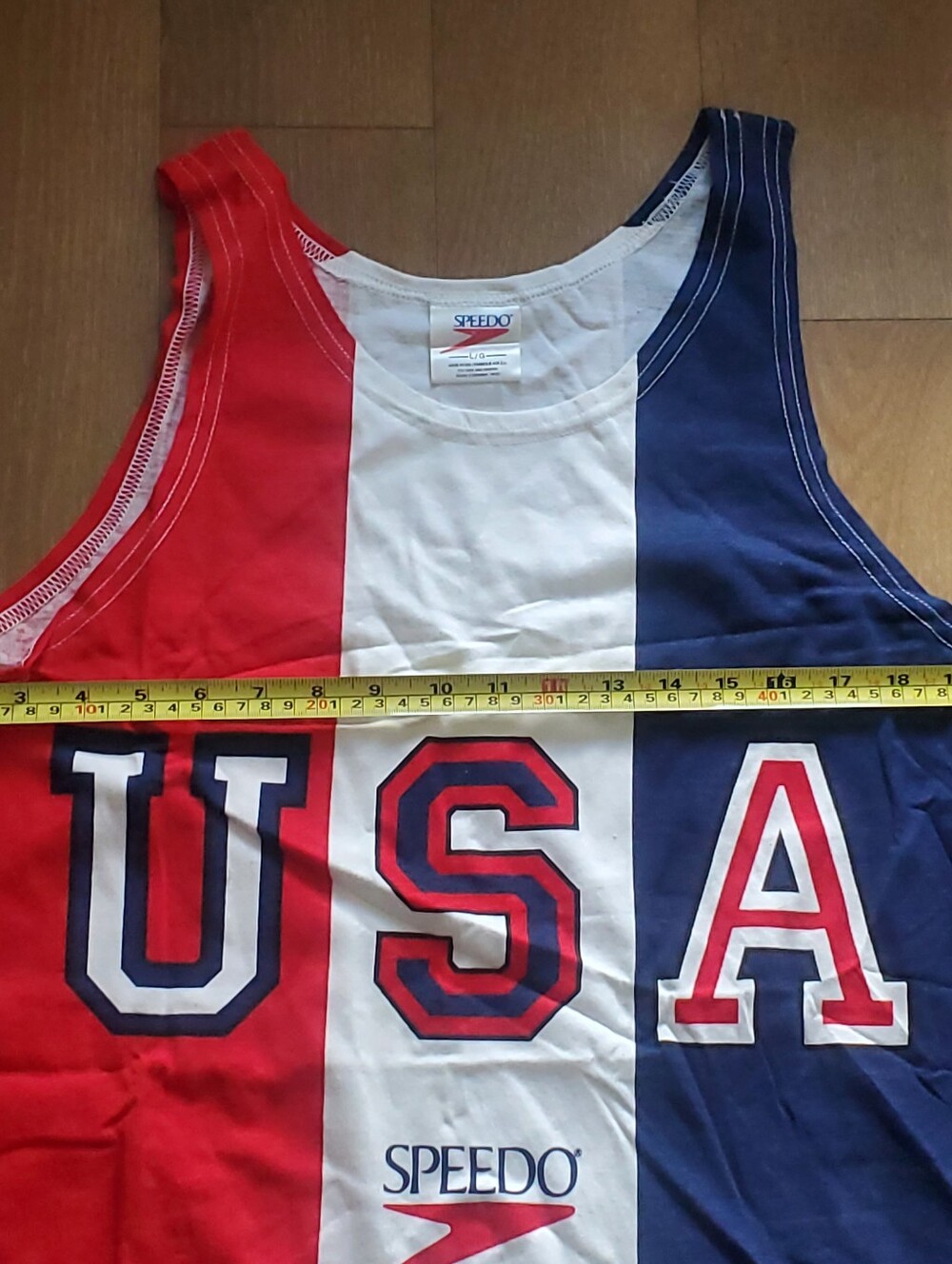 SPEEDO Vintage Team USA Striped Tank Top T Shirt 80s 90s Red White Blue Sz Large - Picture 5 of 5